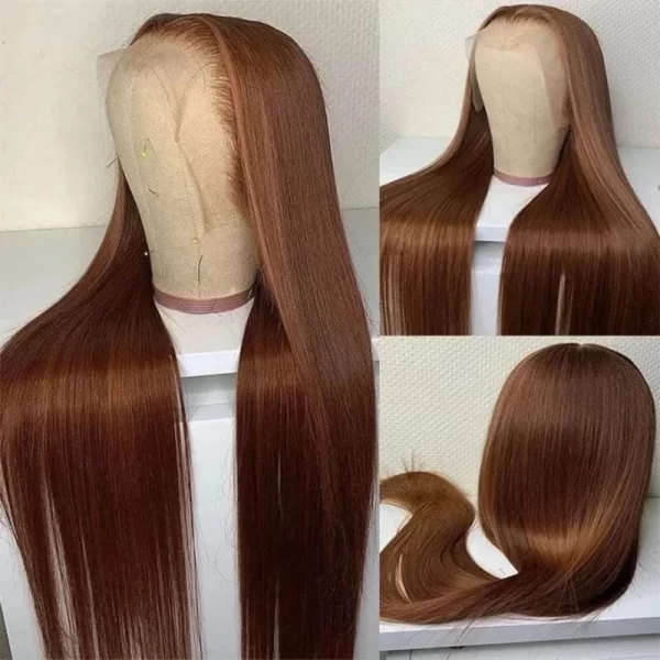 Chocolate Brown Straight Lace Front Wigs Human Hair Pre Plucked Glueless Wigs