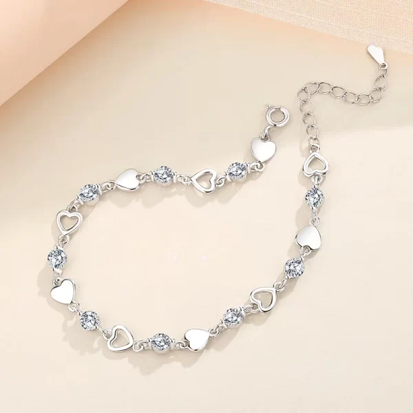 Sterling Silver Heart Shaped Bracelet for Women Retro Korean Versatile Zircon Charm Bracelets
