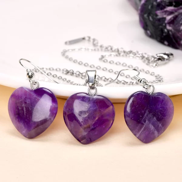 1 set Natural Stone Necklace Jewelry Sets for Woman Heart Pendant Earrings