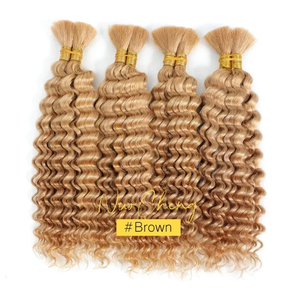 Brown Colored Human Braiding Hair 2 Bundles/Pack Deep Wave Curly 100% Human Hair for Braiding