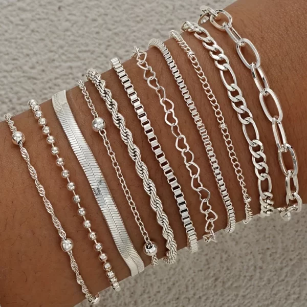 11Pcs/Set Boho Twisted Flat Snake Chain Summer Beach Vintage Barefoot Ankle Bracelet