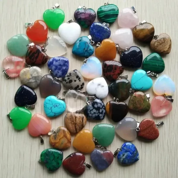 10 pcs Random Heart Shaped Stone Pendant Charms Crystal for DIY necklace making