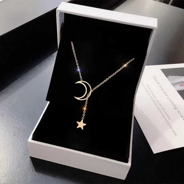 New Simple Moon Star Pendant Choker Gold Color Alloy Charm