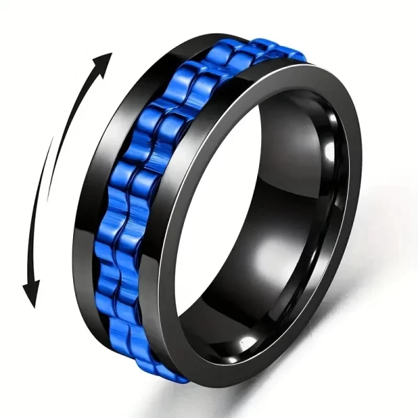 Anti Stress Stainless Steel Ring For Men Gear Chain Rotating Anxiety Relief Spinning Fidget Ring