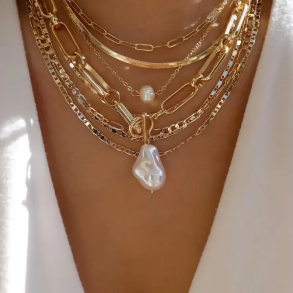 Vintage New Gold Color for Women Boho Trendy Multi-Layer Crystal Pendant Necklaces