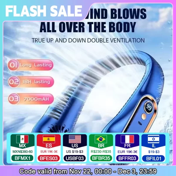 Neck Bladeless Fan Mini Ultra Long Life Portable Silent Fan USB Charging