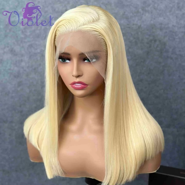 Bob Honey Blonde Straight Lace Frontal Wigs Brazilian Pre Plucked Human Hair Wig
