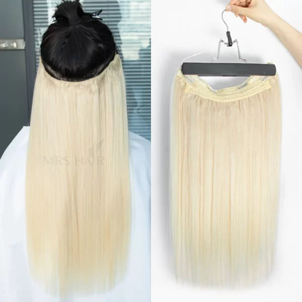 Invisible Clip in Hair Extensions Human Hair Fish Wire Line Real Natural Hairpieces