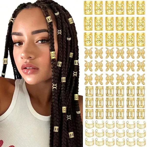40PCS Alloy Hair Jewelry Hair Cuffs for Braids Metal Dreadlock Beads