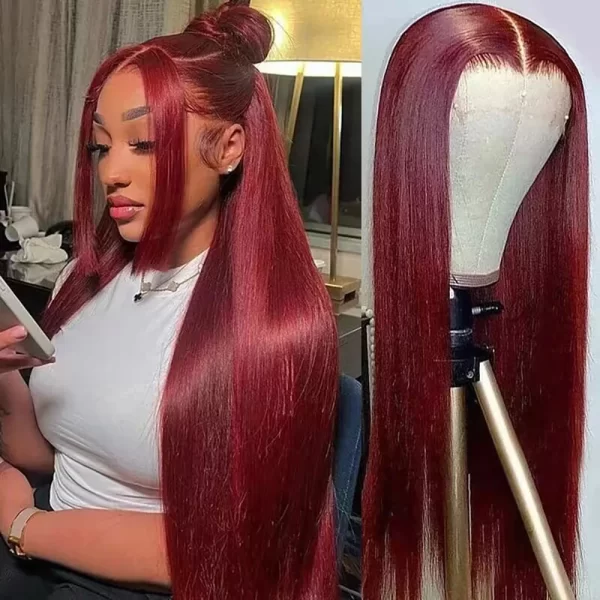 Burgundy HD Lace Front Wig Straight Red Human Hair Wig 100%
