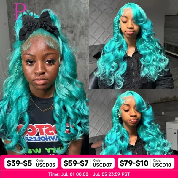 13x6 Cyan Blue Lace Front Wig Body Wave Light Green Lace Front Wig Human Hair Pre Plucked Blonde 613 Lace Frontal Wigs For Women