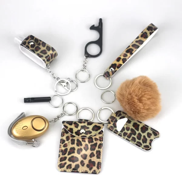 9-piece Keychain Fashion Leather Safety Set for Women