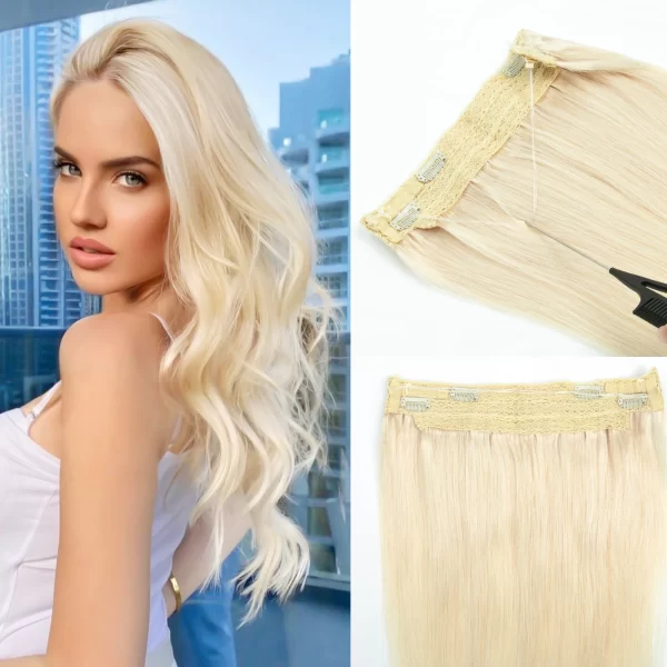 Invisible Clip in Hair Extensions Human Hair Fish Wire Real Natural Hairpieces Add Volume