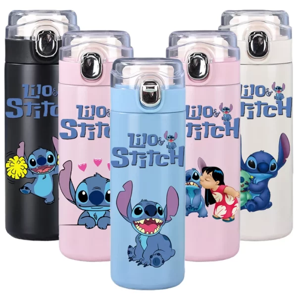 400Ml Stainless Steel Thermal Mug Bouncing Lid Water Bottle Disney Stitch