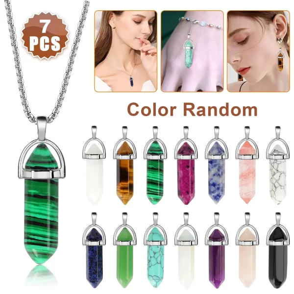 7 pcs set Multicolor Bullet Shape Healing Pointed Chakra Pendants Without Chain (Colors Random)