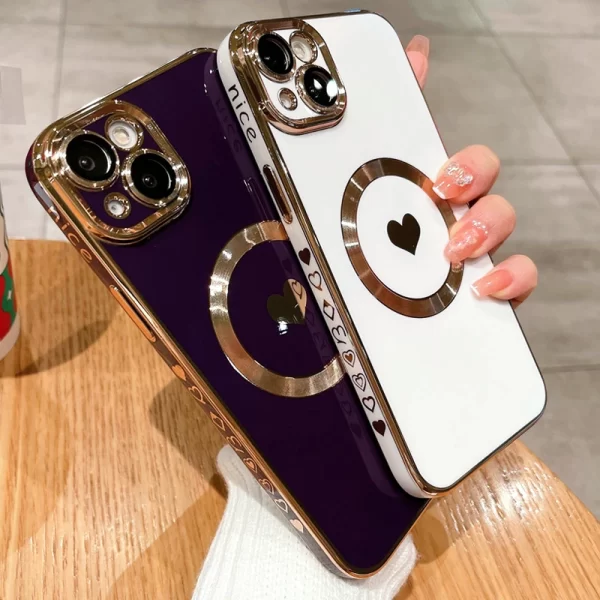 Luxury Magsafe Magnetic Plating Love Heart Phone Case For iPhone Wireless Charging Cover
