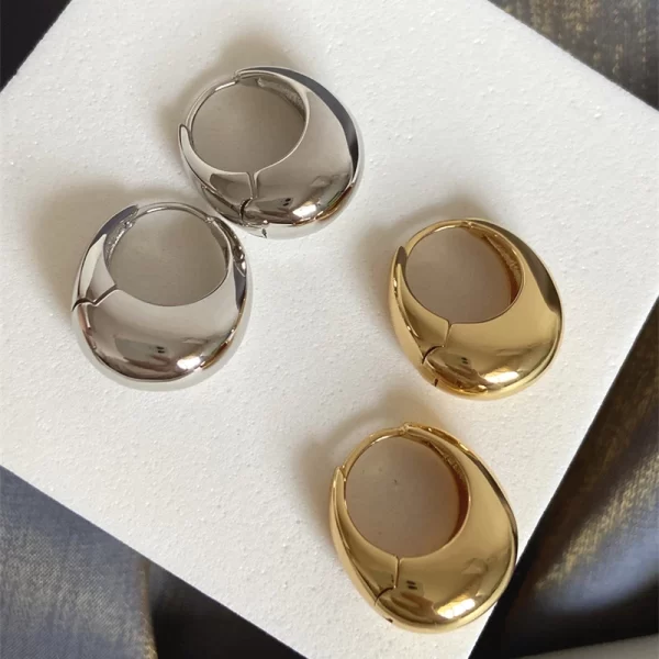 Stainless Steel Smooth Metal Chunky Hoop Earrings For Women Punk Jewelry