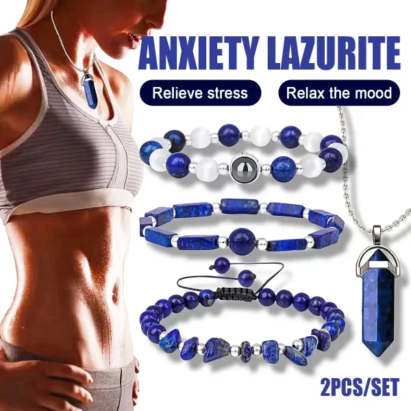 2pcs/Set Natural Lapis Lazuli Bracelet And Necklace