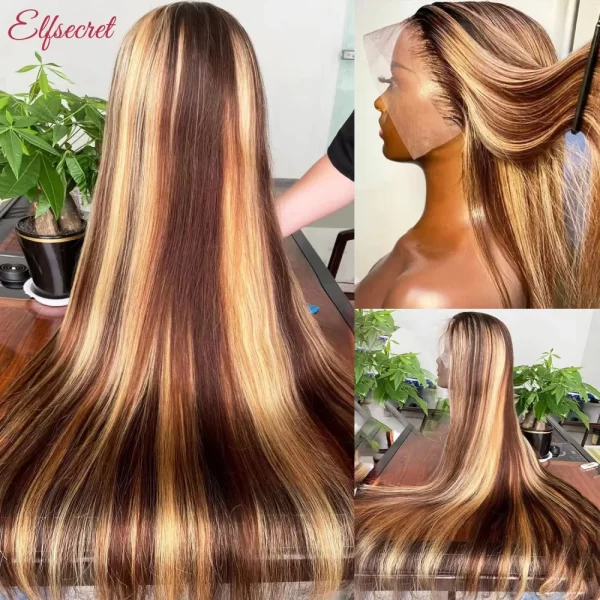 Bone Straight Highlight Lace Front Human Hair Ombre Honey Blonde Colored Wig