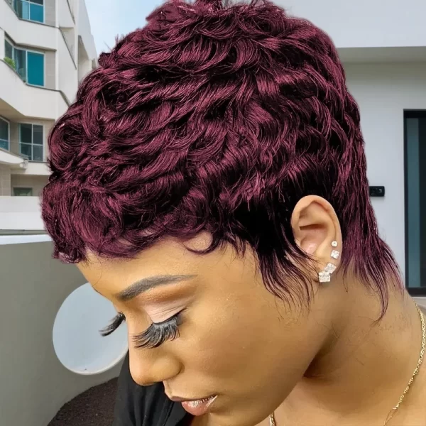 Pixie Cut Brown color human hair remy wig