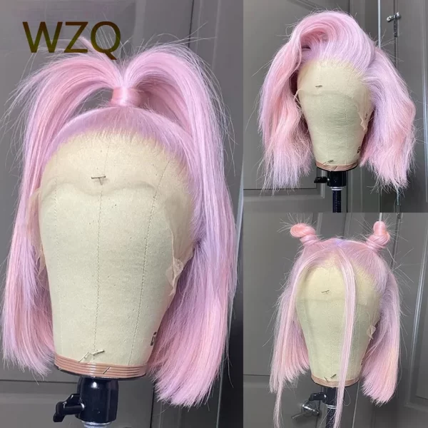 Pink Colored Blonde Platinum Lace Front Wig Straight Bob Human Hair Wig