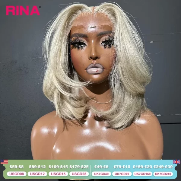 White Blonde Color Bob Lace Front Human Hair Pre Plucked Wig