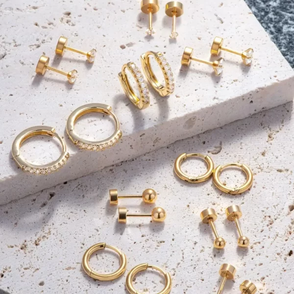 10 Pairs Small 18K Gold Plated Hoop Stud Earrings for Women Earrings Sets for Multiple Piercing
