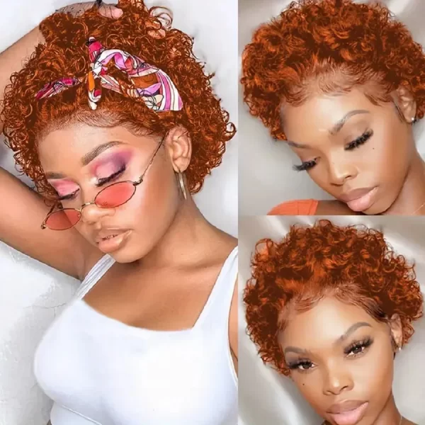 Ginger 350 Short Curly Human Hair Pixie Cut Lace Front 6 Inch 13x1 Wig