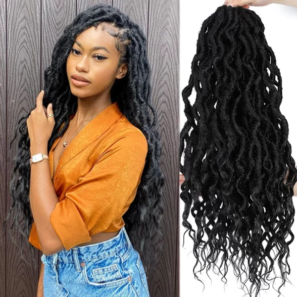 Goddess Faux Locs With Curly End Synthetic Crochet Braids Ombre Color Messy Dreadlocks