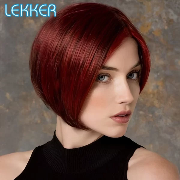 Red Short Pixie Cut 100% Human Hair Brazilian Remy Straight Bob Wigs