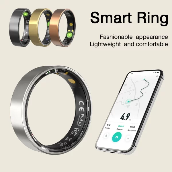 Smart ring, sleep tracking, motion monitoring, compatible with iPhone and Android or men and women