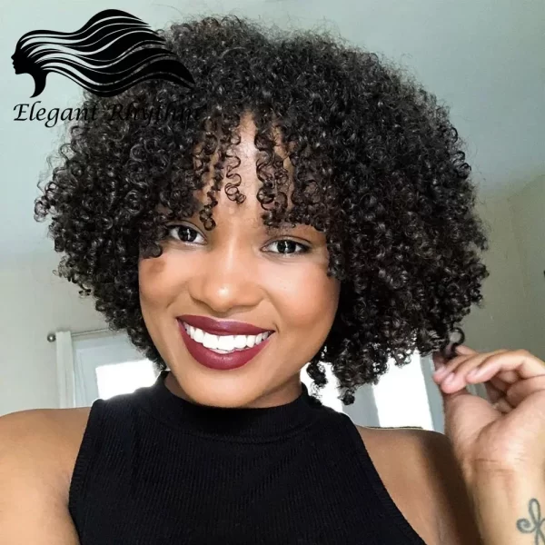 Short Curly Pixie Cut Wig with Bangs Glueless Afro Kinky Curly Brazilian Human Hair Wig